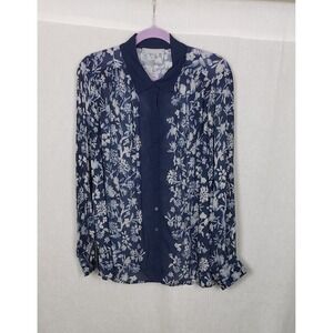 Daniel Rainn‎ Navy Blue Floral Button Front Blouse 1X Feminine Office Summer